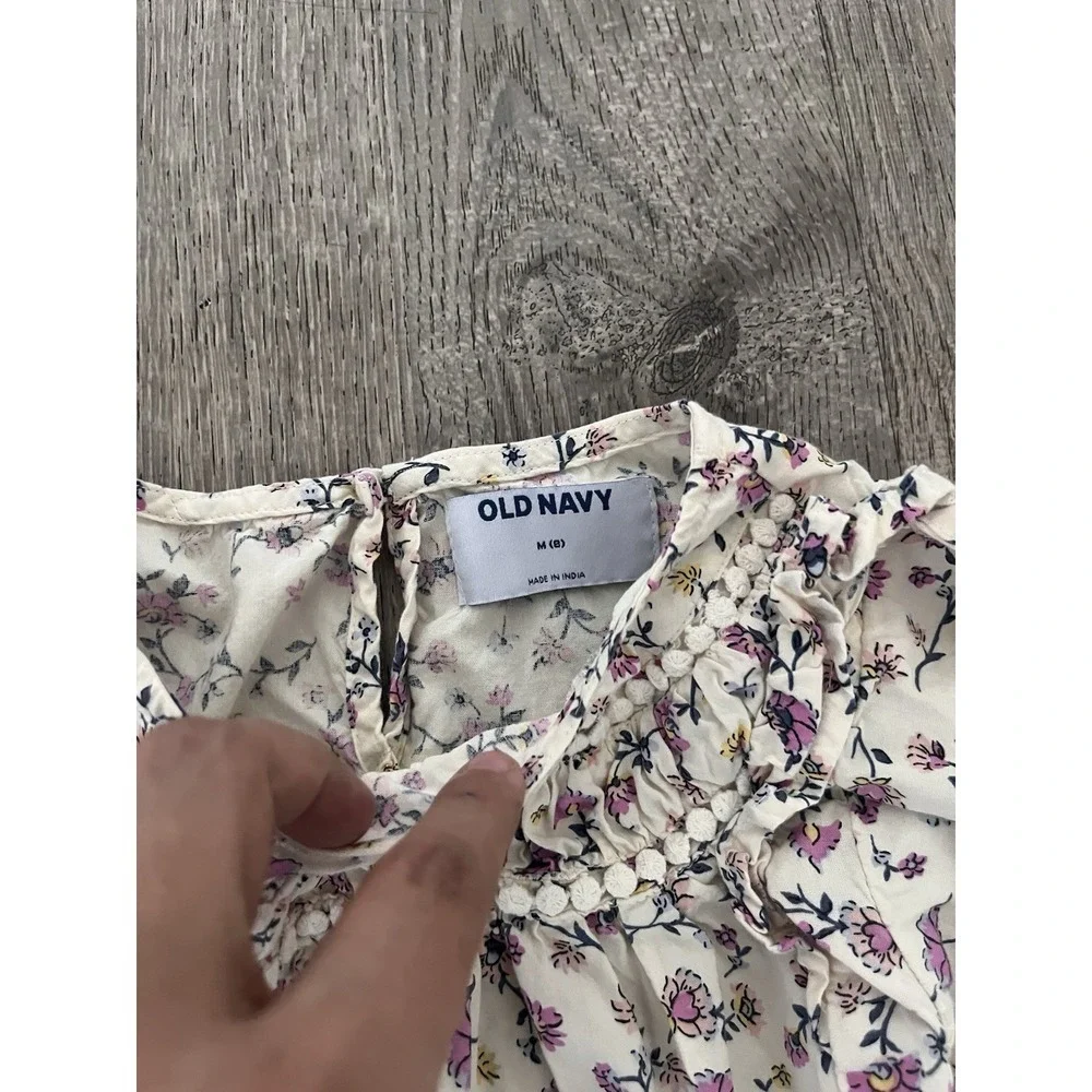 Old Navy Girls M(8) Floral Ruffle Smocked Blouse Top Long Sleeve Boho Pink Purp